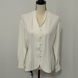 Ann Taylor White Relaxed Buttoned Blouse
